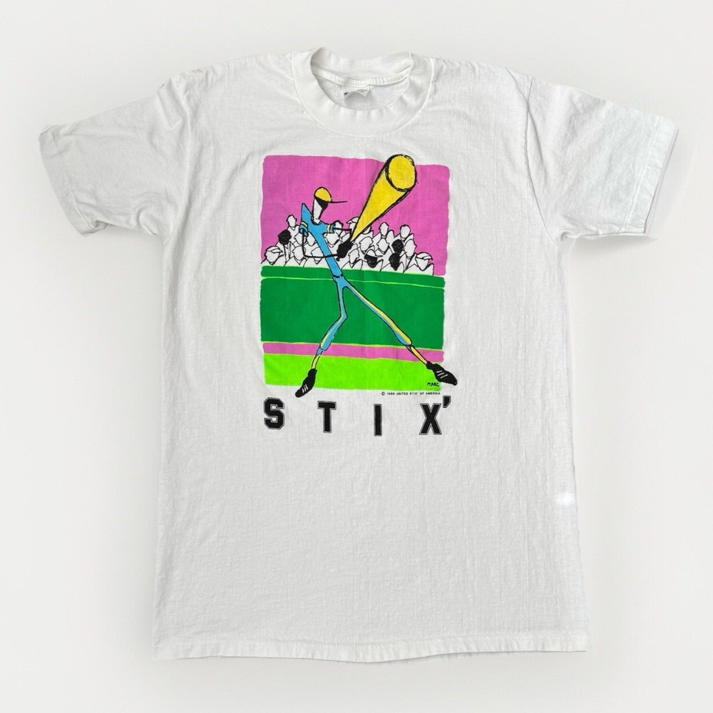 Vintage‎ Stix T Shirt Mens M Baseball Cartoon Single Stitch 80s Hitting Graphic